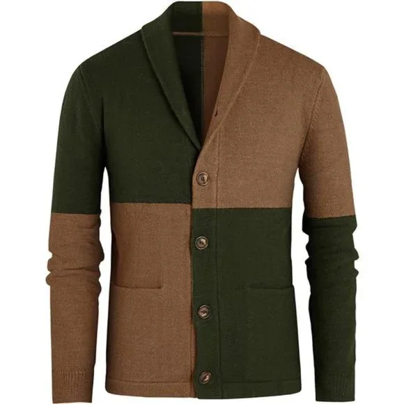 Men's Color Block Cardigan Sweaters Shawl Collar Knitted Long Sleeve NWT - Picture 7 of 7